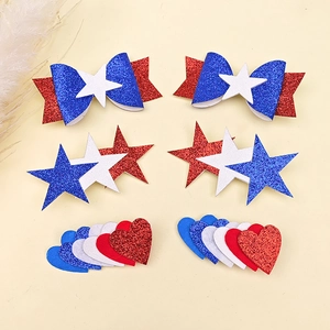 6-piece Independence Day glitter hair clips set with patriotic stars, bows and hearts