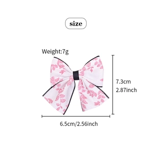 Barrette à cheveux nœud imprimé feuilles roses avec dimensions et poids précisés