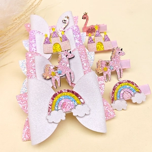 Ensemble de barrettes roses à paillettes pour enfants avec cygne et arc-en-ciel