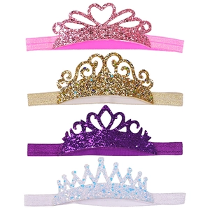 Lot de bandeaux couronne à paillettes pour bébé en rose, or, violet et bleu pour fête