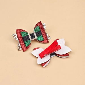 Glitzernde Weihnachtsschleifen-Haarspangen für Mädchen im Weihnachtsmann-Gürtel-Design