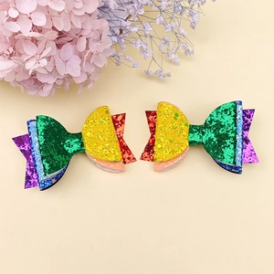 Paio di fermagli per capelli glitter arcobaleno per bambine con fiocchi scintillanti