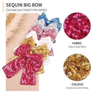 Sparkly sequin bow hair clips for girls in six vibrant colors including gold and pink