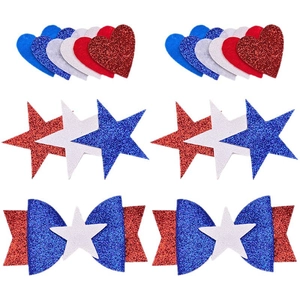 Glitter American Independence Day hair clips with patriotic bow, star, and heart shapes