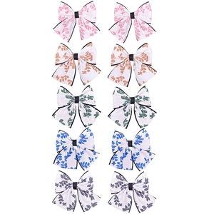 Lot de 10 barrettes nœuds papillon pour filles avec motifs de feuilles et bordures noires