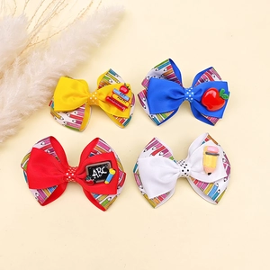 Lot de 4 nœuds à cheveux pour l'école avec motifs crayons et breloques éducatives