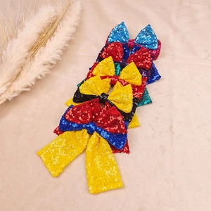 Colorful sequin bow hair clips for girls with vibrant embroidery and swallowtail ribbons