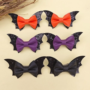 Lot de barrettes ailes de chauve-souris Halloween pour filles en orange violet et noir