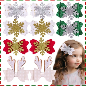 Pinces à Cheveux Noël Enfants Grands Nœuds Paillettes Flocon de Neige Bois de Renne Barrettes Filles Décoration de Fête