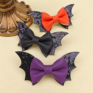 Barrettes ailes de chauve-souris pailletées d'Halloween pour filles orange noir violet