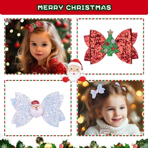 Glitzer-Weihnachtshaarspangen Set mit roter Baumschleife und weißer Weihnachtsmannschleife