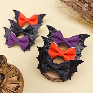 Barrettes chauve-souris pailletées pour filles, nœuds d'Halloween en orange, violet et noir