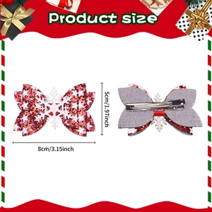Vorder- und Rückseite einer 8cm roten Weihnachts-Schleife mit Schneeflocke und Sternmuster