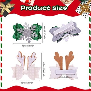 Barrettes de Noël avec nœud à paillettes vertes et bois de renne pour petites filles