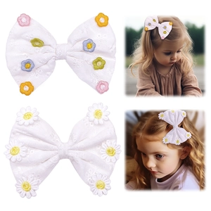 Pince à Cheveux Nœud Marguerite Brodée Douce pour Enfants Barrette Papillon en Tissu Fait à la Main Accessoires de Cheveux Princesse