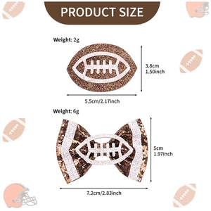Barrettes à cheveux rugby à paillettes avec nœud, dimensions et poids du produit inclus