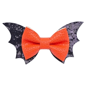 Pince à cheveux ailes de chauve-souris Halloween avec nœud pailleté orange pour filles