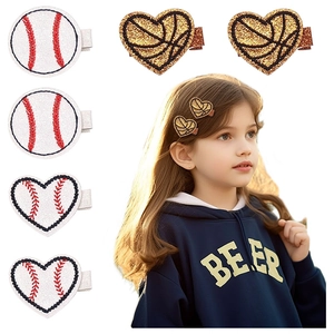 Handmade Sequin Fabric Sports Themed Hair Clips For Kids Girls Baseball Basketball Pattern Bowknot Glitter Hairpins Sports Meet Accessories