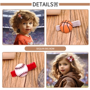 Set de pinzas para el pelo infantiles con mini baloncesto y béisbol sobre tela