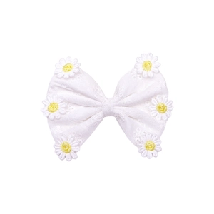 Détails du nœud en dentelle blanche pour cheveux avec broderie de marguerites jaunes