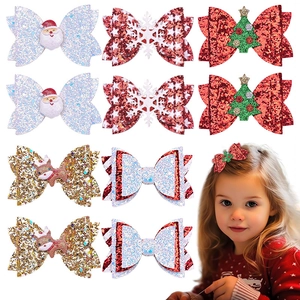 Weihnachten Kinder Glitzer Schleife Haarspangen Set Weihnachtsmann Rentier Weihnachtsbaum Schneeflocke Muster Entenschnabel Clip Für Mädchen