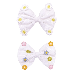 Pinces à cheveux pour enfants avec nœuds en dentelle blanche et motifs de marguerites