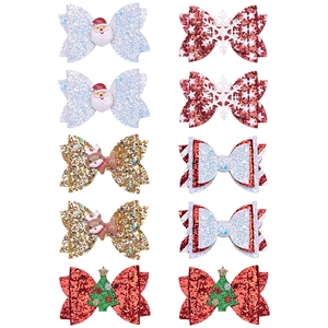 10er Set glitzernde Weihnachts-Haarschleifen mit Weihnachtsmann und Rentier für Mädchen