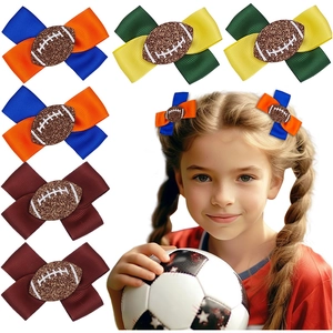 American Football Schleife Haarklammern Super Bowl Sportlich Ripsband Pailletten Haarschmuck Für Kinder Mädchen Cheerleader