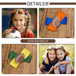 Rugby Schleifen Haarspangen für Mädchen mit Glitzer Football Motiv in Blau und Grün