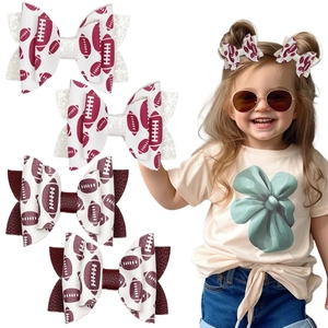 Pinzas para el Pelo con Lazo de Fútbol Americano para Niños de Cuero Artificial con Lentejuelas y Purpurina Accesorios Cabello Niñas