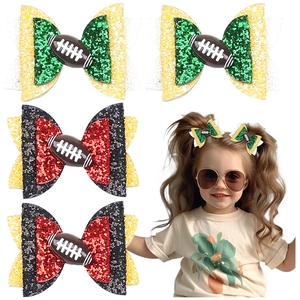 Enfants Super Bowl Football Américain Paillettes Nœud Pinces À Cheveux Pailleté Rugby Thème Accessoires Cheveux Filles Sport Fête