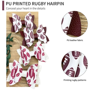 Pinzas para el pelo con lazo de rugby en cuero PU con motivos de fútbol americano