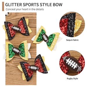 Barrettes à nœud en paillettes style football américain pour enfants en couleurs d'équipe