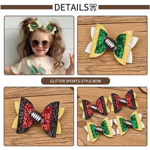 Noeuds à cheveux pailletés pour filles avec motifs de football pour les événements Super Bowl