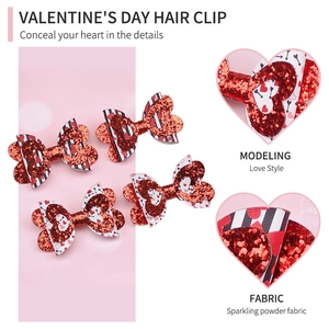 Lot de 4 nœuds à cheveux scintillants pour la Saint-Valentin avec motifs cœurs rouges