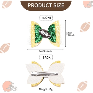 Barrette à paillettes football américain vert et or avec centre football pour sportifs