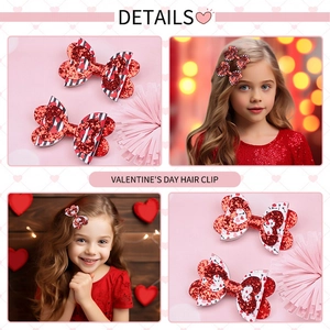 Barrettes à nœuds de la Saint-Valentin pour filles avec paillettes et motifs cœurs