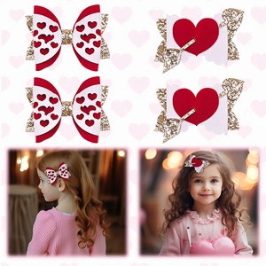 Fermagli per Capelli Bambini Glitter Cuore Fiocco San Valentino Dolce Ragazze Cuore Traforato Freccia di Cupido Accessori