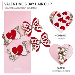 Set di fermagli per capelli di San Valentino per bambine con fiocchi e cuori glitter