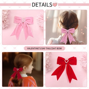 Barrettes nœuds en velours avec strass en cœur en rouge et rose pour les filles