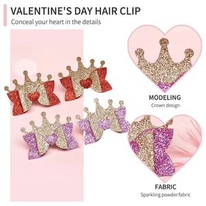 Sparkling crown hair clips with glitter fabric for girls, red and gold New Year style
