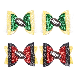 Nœuds à cheveux rugby à paillettes pour enfants, lot de 4 pour événements sportifs