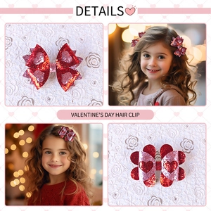 Nœuds à paillettes en cœur et barrettes rouges pour la coiffure festive des filles
