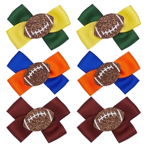 6er-Set American Football Schleifen Haarklammern in Gelb Grün und Blau Orange Bändern