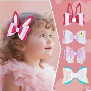Easter Bunny Ear Hair Clip Glitter Bow Hairpin Chick Rabbit Silhouette Hair Accessory For Kids Girls Party Decorative