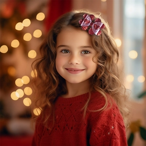 Gros plan d'une fille portant un nœud à paillettes rouges pour la Saint-Valentin