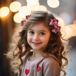 Barrettes à cheveux renard pailletées avec cœur porté par une petite fille cadeau de Valence