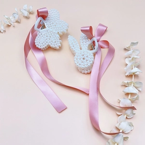 Kids pearl butterfly and rabbit hair clips with long pink ribbons for girls