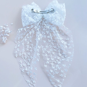 Lily Of The Valley Embroidered Lace Bow Hair Clip White Mesh Large Spring Clip Bridal Wedding Hair Accessories For Women