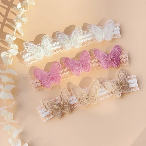 Delicate embroidered butterfly lace headbands for babies in white pink and gold colors